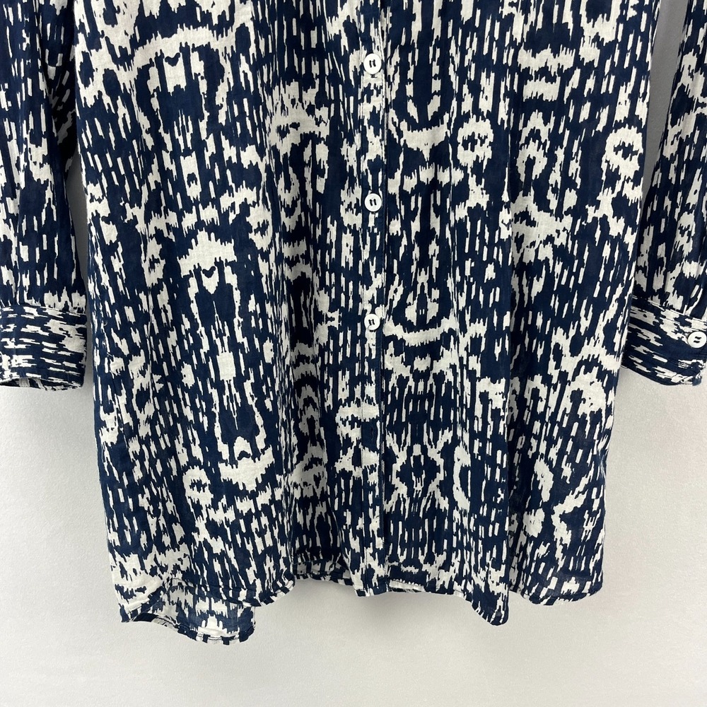 Judy Connally Tunic Shirt Sz S Lightweight Indian Cotton Navy White Abstract - Picture 4 of 12